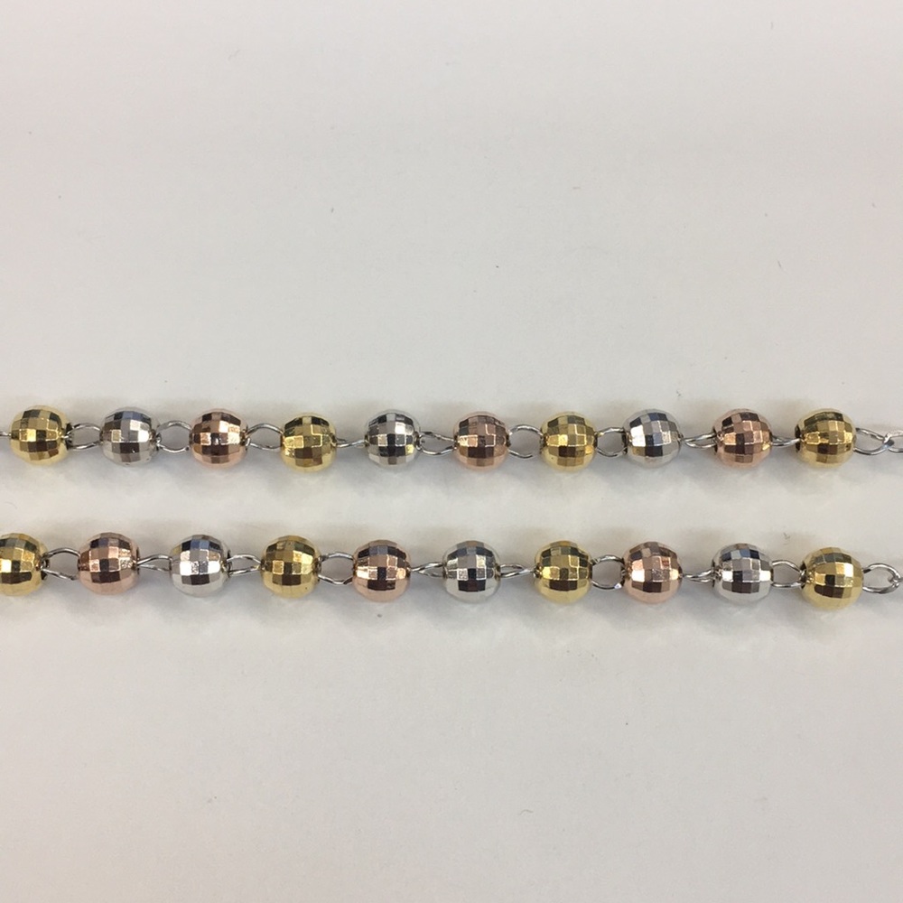Italian Silver Tri Color Rosary Beads Chain Cross - Picture 6 of 8